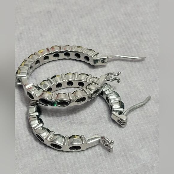 Emerald Color Crystal Hoop Earrings - Picture 11 of 16